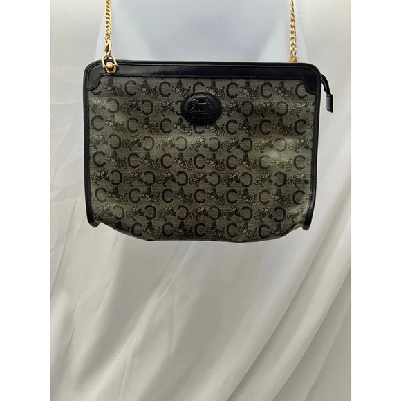 Celine Monogrammed Vintage Clutch Bag With Unbranded Chain Beige‎